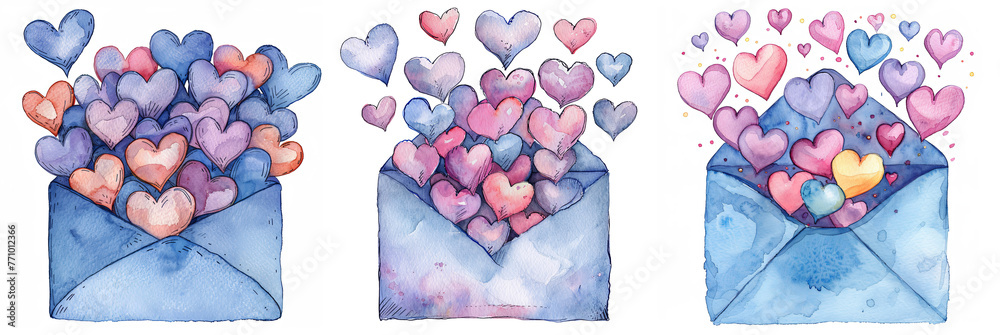 Watercolor clip art set of an envelope adorned with a plethora of ...