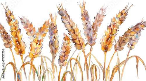watercolor ears of wheat isolated on white baackground photo