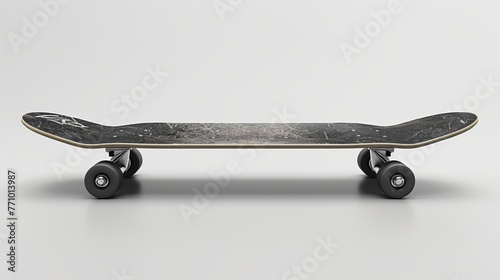 A black skateboard is rendered in 3D and isolated on a white background.