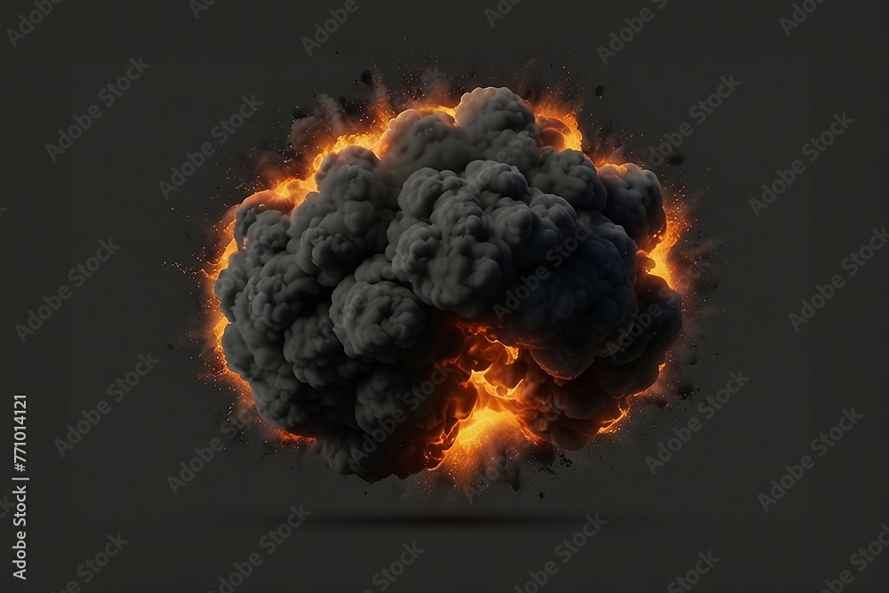 large fireball with black smoke fiery explosion with smoke isolated on ...