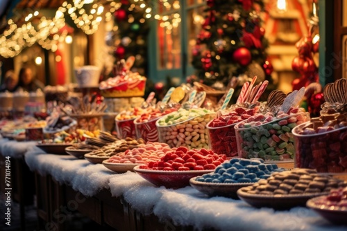 Vibrant Temptations: A Kaleidoscope of Colorful Candies Adorns a Charming Stall, Inviting Sweet Toothed Delights and Whimsical Moments of Indulgence