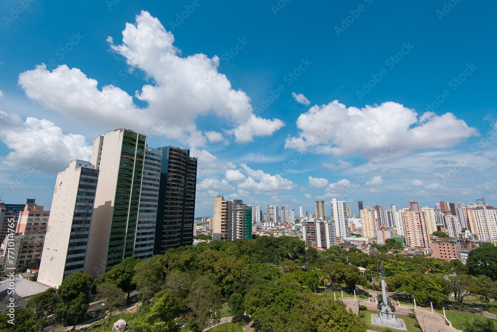 Belem City Skyline With Public Park Below and Cloudy Sky Above