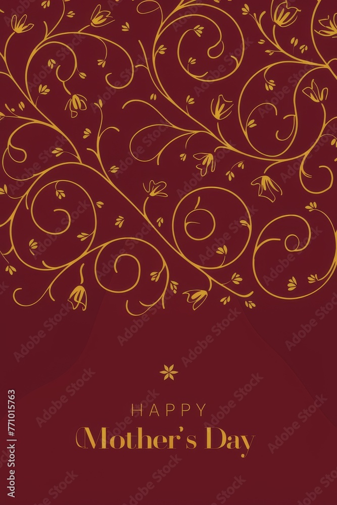 Gold Swirls Mothers Day Card on Red Background Gold Swirls Mothers Day Card on Red Background
