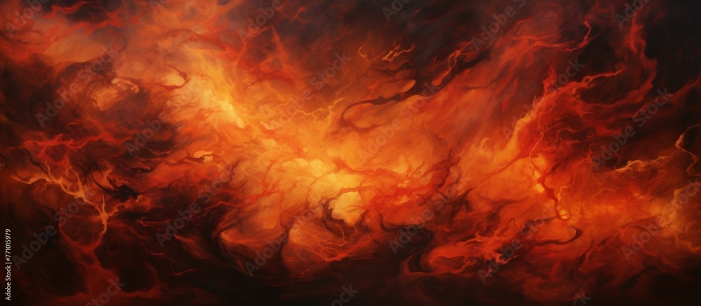 The sky appears as if it is a painting of a fiery event, with clouds of orange gas illuminated by the astronomical object, creating a mesmerizing sight The sky appears as if it is a painting of a fiery event, with clouds of orange gas illuminated by the astronomical object, creating a mesmerizing sight