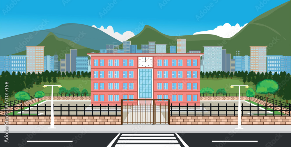 Εκτύπωση καμβά The school building on campus with a city view in the background
