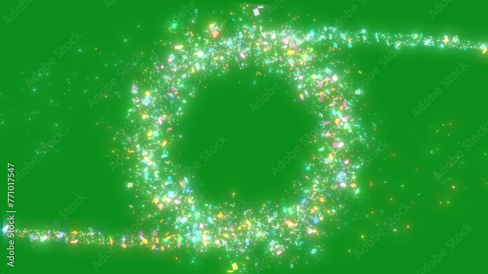 Glitter Confetti Trail On Green Screen Background. Magical Glitter Confetti Trail Create Circle Shape On Green Screen Bg ,glitter Magical Sparkle Particle Trail Animation. Abstract Animation Of Loop