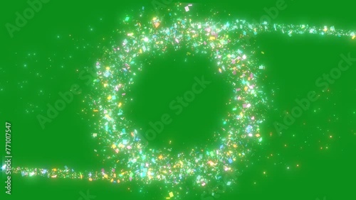 Glitter Confetti Trail On Green Screen Background. Magical Glitter Confetti Trail Create Circle Shape On Green Screen Bg ,glitter Magical Sparkle Particle Trail Animation. Abstract Animation Of Loop