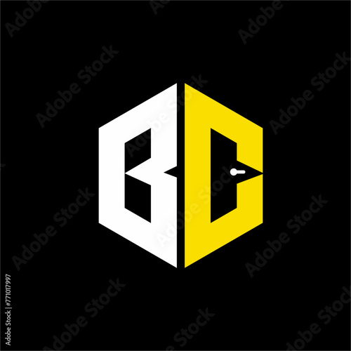 BC letter logo design with door illustration in negative space on the letter C.