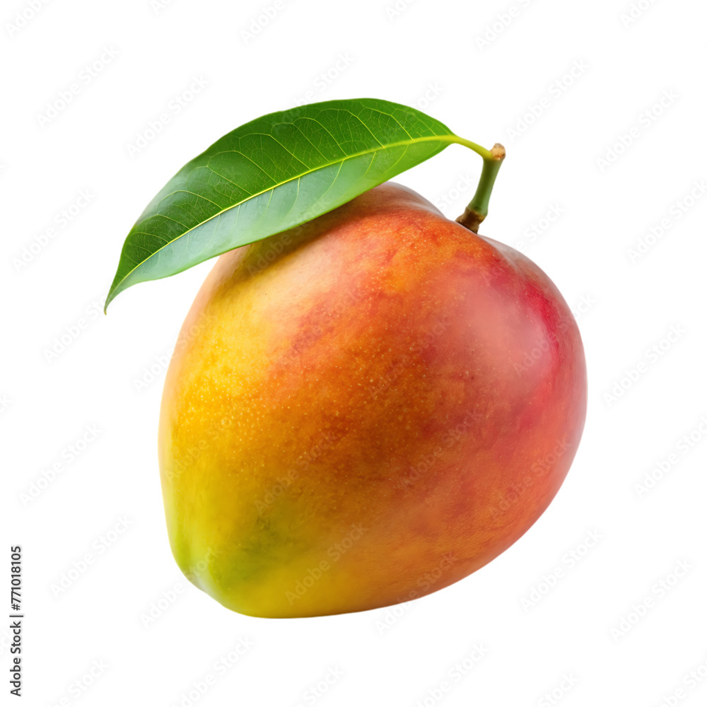 fresh tasty red mango fruit with a leaf on transparent background fresh tasty red mango fruit with a leaf on transparent background