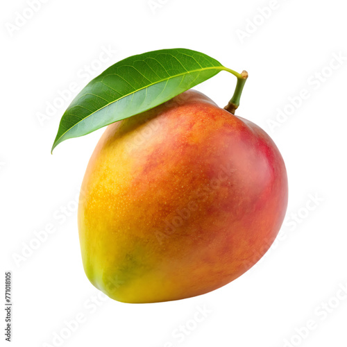 fresh tasty red mango fruit with a leaf on transparent background