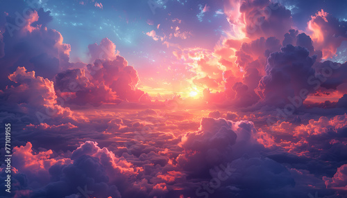 Sunset over the clouds. sky landscape made of clouds in a beautiful sunset above the clouds. 
