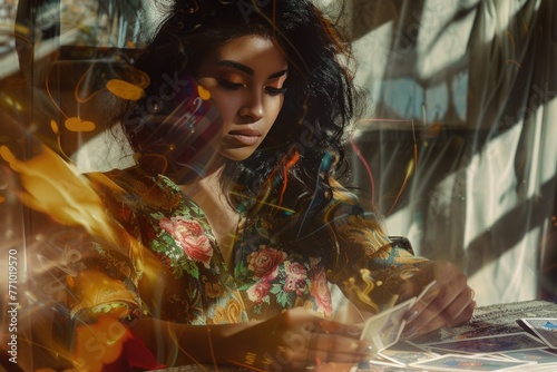 Woman, tarot cards, fortune telling. Mystic. Magic. Magic. Paranormal.