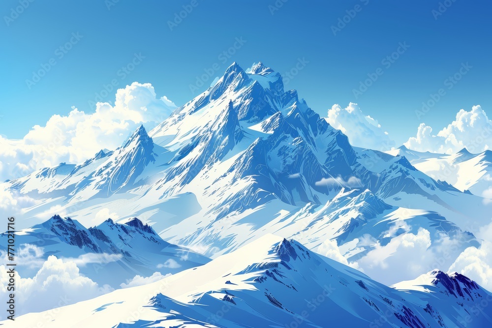 Snow-Capped Peak Vista: A Simple Illustration for Textbooks Generative AI