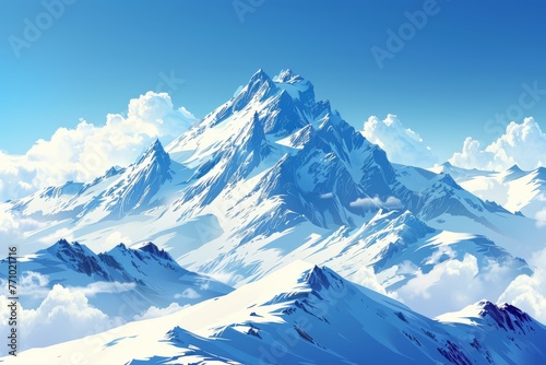 Snow-Capped Peak Vista  A Simple Illustration for Textbooks Generative AI
