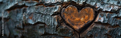 Nature's Love: Valentine's Day Background with Heart Carved in Tree Trunk, Generated by AI