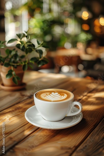 Minimalist Cafe's Latte on Table Generative AI