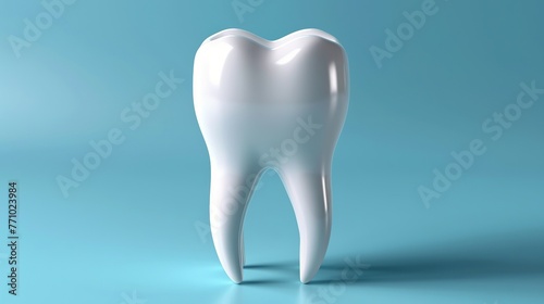 A tooth is displayed against a blue background  serving as a template design element in vector format.