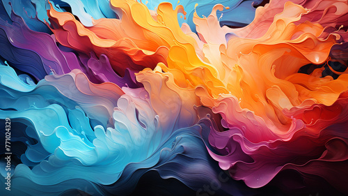 Embracing the beauty of abstract art with a splash of colors against a mysterious black backdrop.