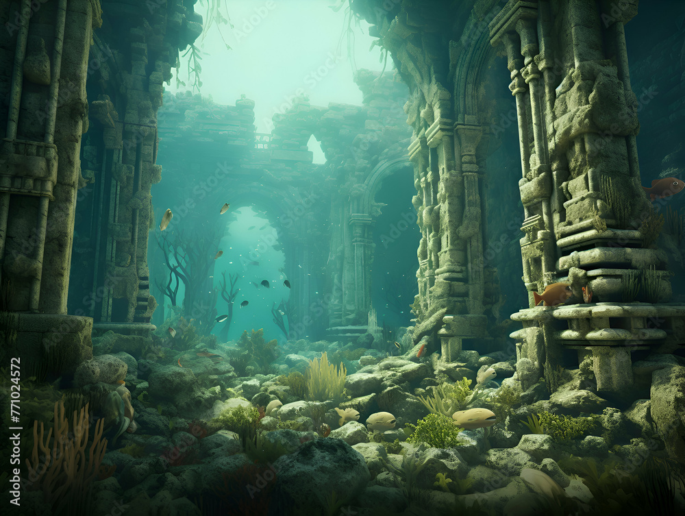 Underwater world. Fantastic underwater world. 3d render illustration.