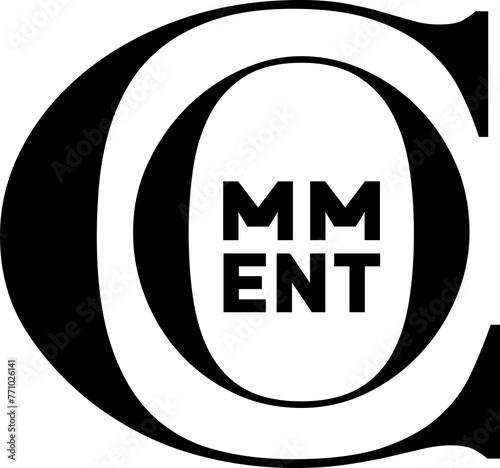 The word 'Comment' in a clean, strong black original typographic design on a transparant background, png