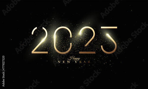 Happy new year theme vector design. With shiny luxury gold thin numbers. Premium happy new year 2025 design.