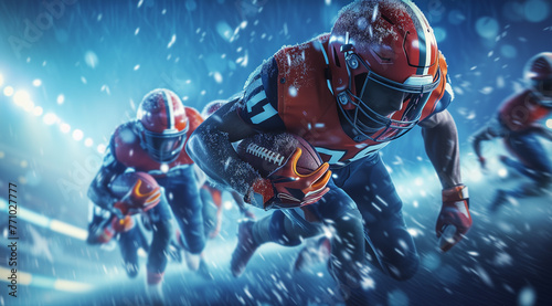 High-energy sports wallpaper concept design, ice punk sporty image with colorful vibrant special effects and water splashes, sports team background image, football rugby or soccer players in action photo