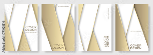 White and gold 3D abstract modern vertical cover design set. Vector geometric poster template. Luxury abstract background for annual report, corporate presentation, banner, business card illustration.