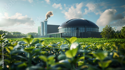 bioenergy plant utilizing organic waste to produce biogas for heating and electricity, Generative AI  photo
