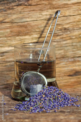 lavender tea in a jar on the table