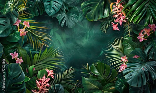 Tropical rainforest background with lush green, Mural wallpaper tropical rainforest high quality AI generated image
