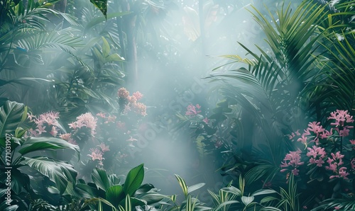 Tropical jungle background with exotic plant  Mural wallpaper tropical jungle high quality AI generated image