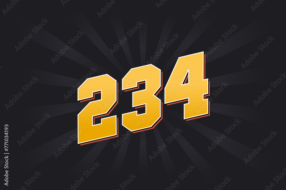 Fototapeta premium Number 234 vector font alphabet. Yellow 234 number with black background