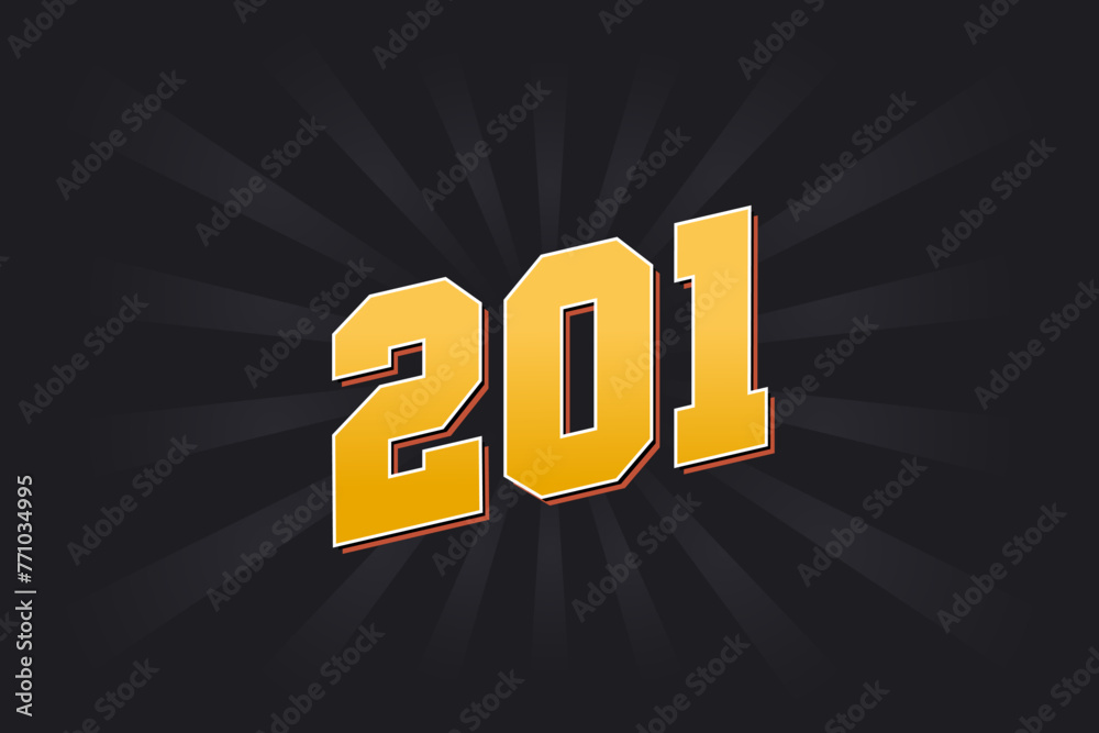 Number 201 vector font alphabet. Yellow 201 number with black background