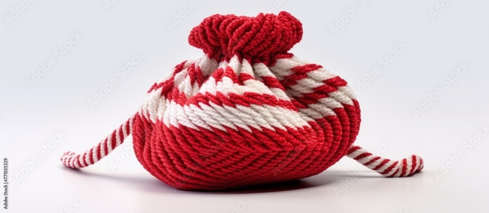 red and white knitted bag with a striped motif. This bag is made using a knitting technique and has a red and white striped motif.AI generated image red and white knitted bag with a striped motif. This bag is made using a knitting technique and has a red and white striped motif.AI generated image