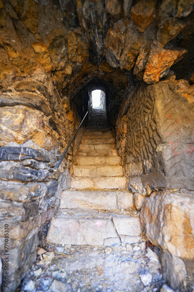 Stairway inside the walls of the fortified city of Briançon built by Vauban in the French Alps