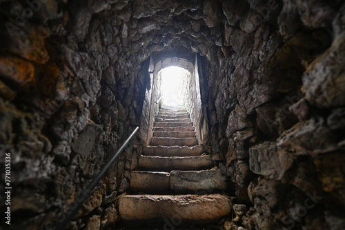 Stairway inside the walls of the fortified city of Brian  on built by Vauban in the French Alps