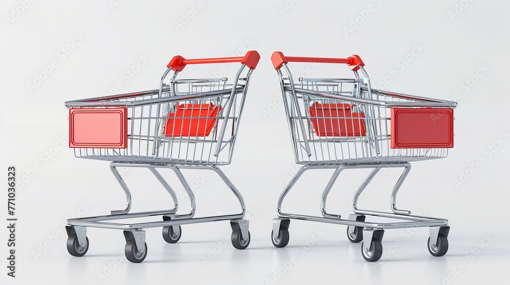 Displayed against a white background, an extra-long and large shopping cart trolley is depicted in this 3D rendering. Displayed against a white background, an extra-long and large shopping cart trolley is depicted in this 3D rendering.
