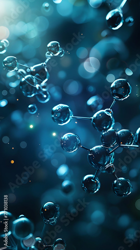 A vivid image showing blue glowing molecular structures, symbolizing connections, technology, and scientific discovery