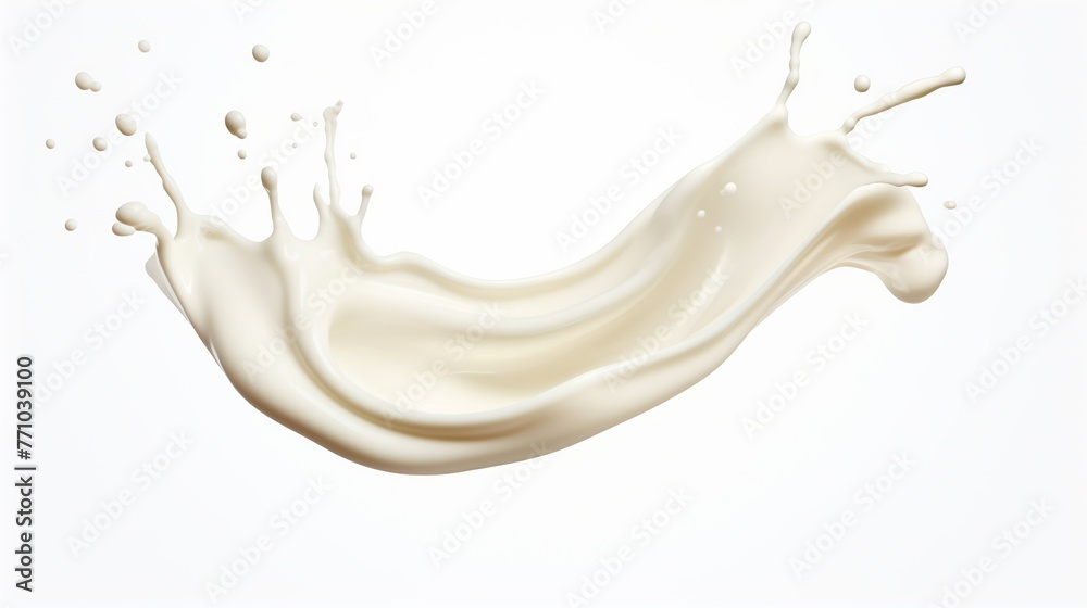 Fototapeta premium Creamy milk wave splash swirl and drops isolated on white background.