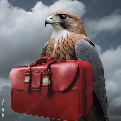 A red falcon looking for a job with a briefcase  photo