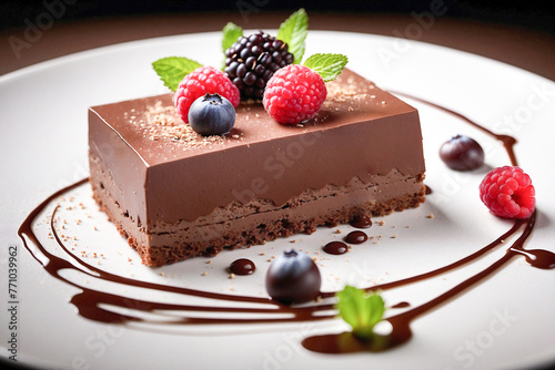 Chocolate cake with berries © volgariver