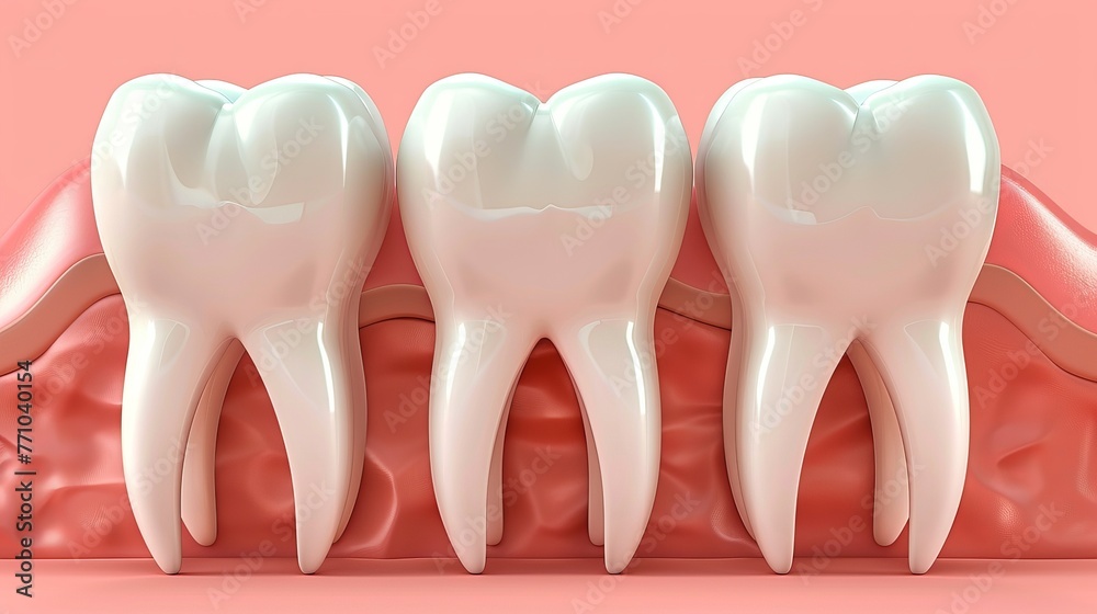 Isolated on a white background, a single tooth with healthy gums is depicted in this realistic 3D vector file, representing medical and dental health. Isolated on a white background, a single tooth with healthy gums is depicted in this realistic 3D vector file, representing medical and dental health.