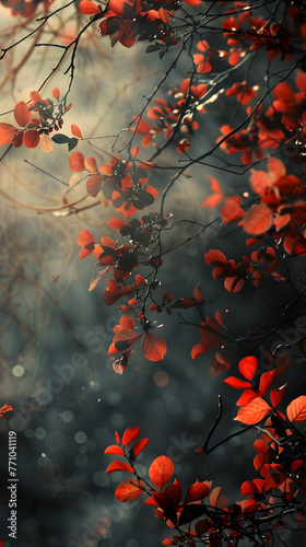 Wallpaper Mural Vibrant red leaves stand out against the dark interlacing branches in a moody, artistic portrayal Torontodigital.ca