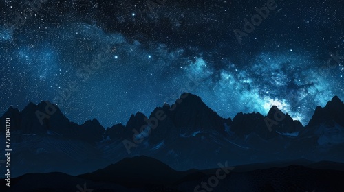 Celestial Night Over Majestic Mountain Range © Prostock-studio