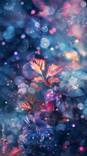 Wallpaper Mural A serene image featuring leaves bejeweled with dewdrops against a soft, dreamy blue background with light flares Torontodigital.ca