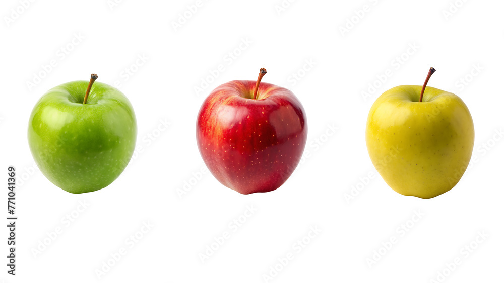 Several colorful apples close-up, isolated on a transparent background. Several colorful apples close-up, isolated on a transparent background.