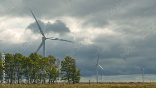 Operating wind powered structures located in remote part of Scottish countryside