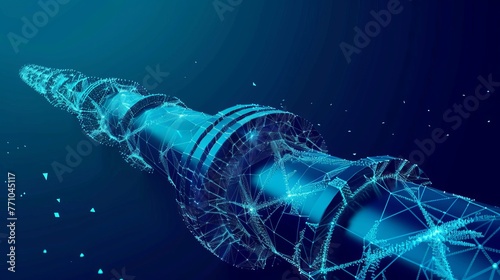 Low poly business concept for an oil pipeline. Petroleum production with polygonal finance economy. Transportation line connection dots in blue vector illustration for the petroleum fuel industry
