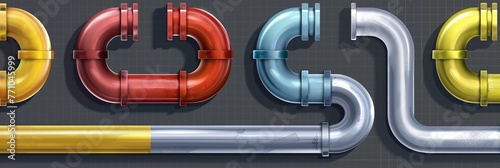 A collection of colored metal pipes. Isolated realistic vector artwork on a transparent backdrop. photo