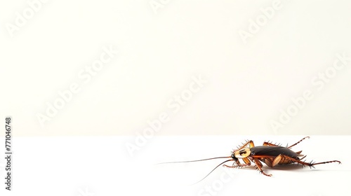 German cockroach isolated on a white background. Macro shot of a Pest insect. Concept of infestation, pest control, hygiene, domestic cleanliness, extermination, sanitation. Wide Banner. Copy space